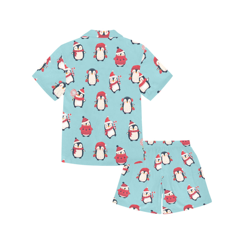 Cute penguin christmas  design pattern Kids' Boys' Girls' V-Neck Short Pajama Set