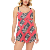 Camera Pattern Print Design 05 Chest Sexy Pleated Two Piece Swim Dress