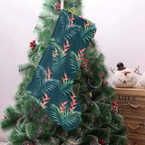 heliconia flowers, palm and monstera leaves on bla Christmas Stocking