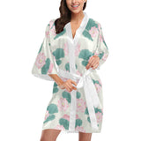 Pink lotus waterlily leaves pattern Women's Short Kimono Robe