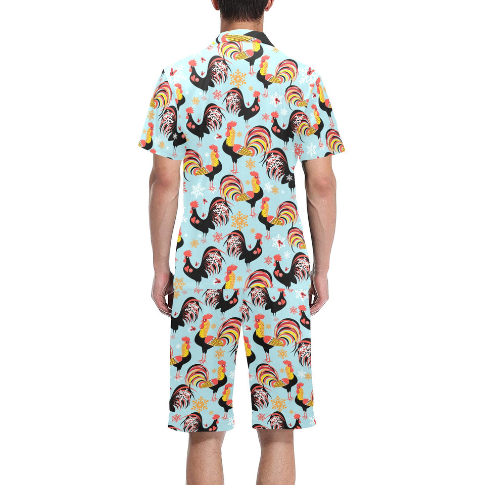 Rooster chicken cock snowfalke Men's V-Neck Short Pajama Set