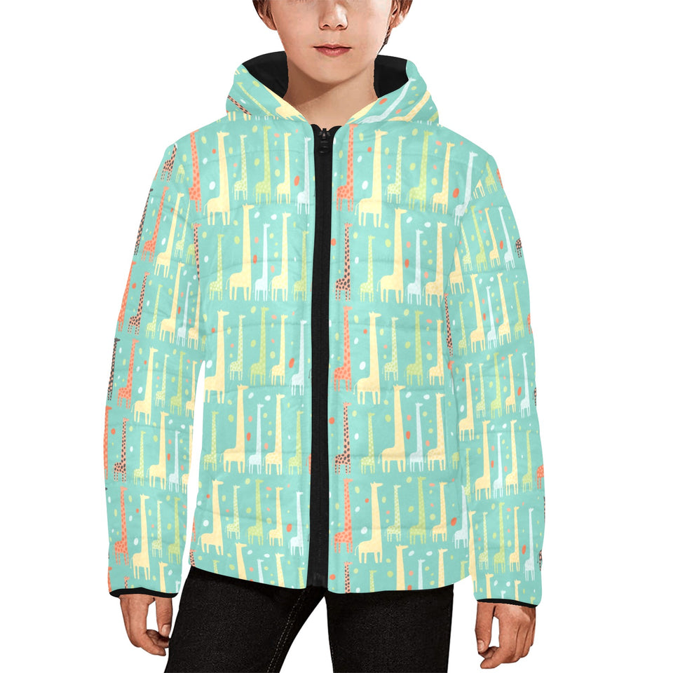 Giraffe Pattern Print Design 01 Kids' Boys' Girls' Padded Hooded Jacket