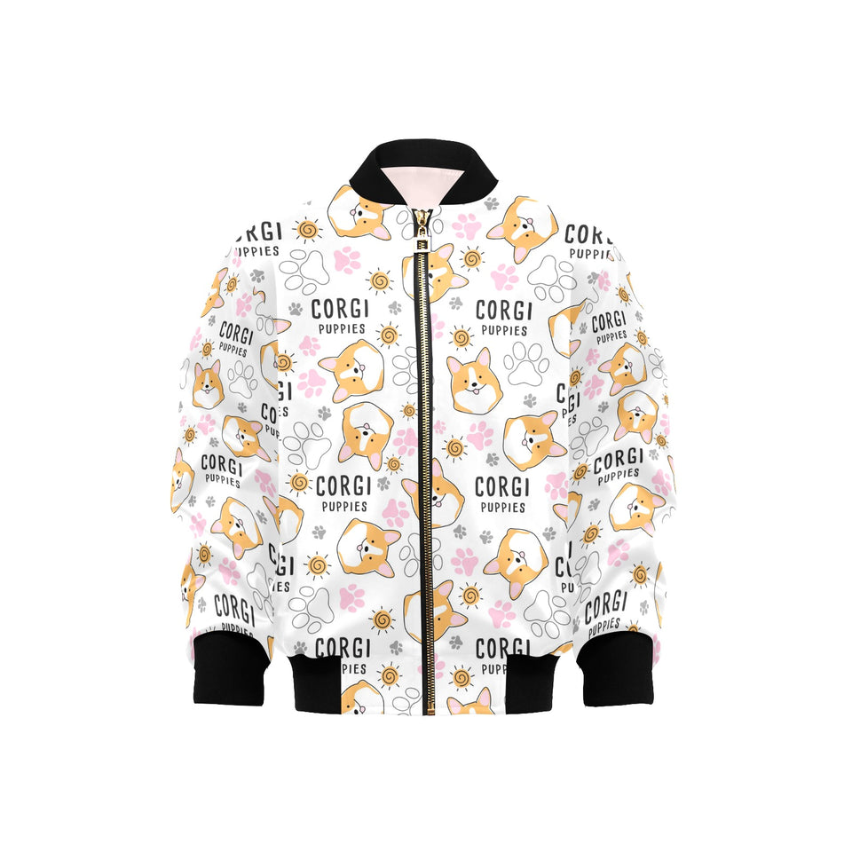 Corgi Dog Pattern Kids' Boys' Girls' Bomber Jacket