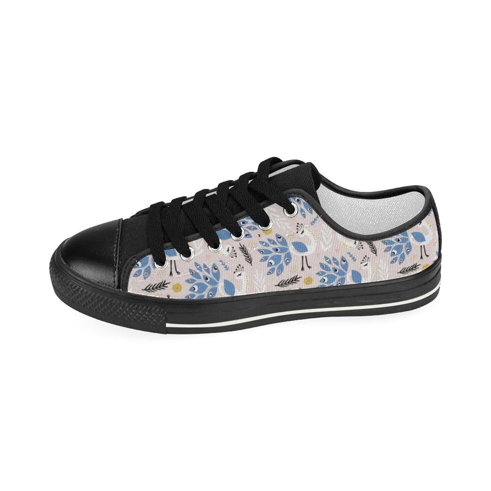 Cute peacock pattern Kids' Boys' Girls' Low Top Canvas Shoes Black