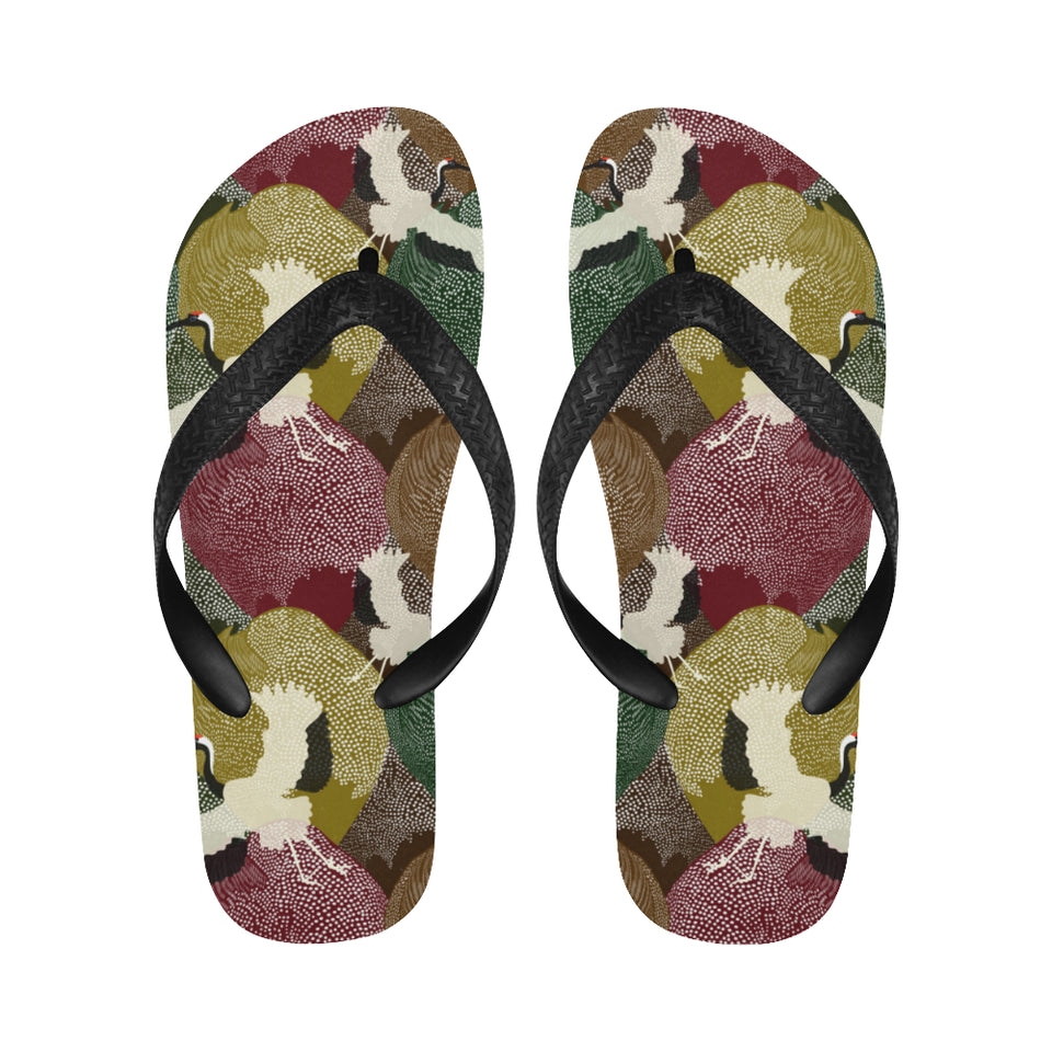 Japanese cranes flying forest dot pattern Unisex Flip Flops