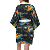 Bowling balls flame pattern Women's Short Kimono Robe