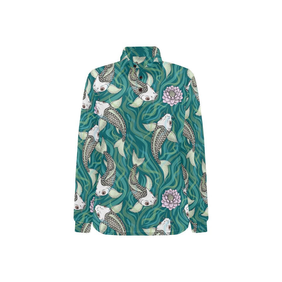 Koi Fish Carp Fish lotus pattern Women's Long Sleeve Polo Shirt