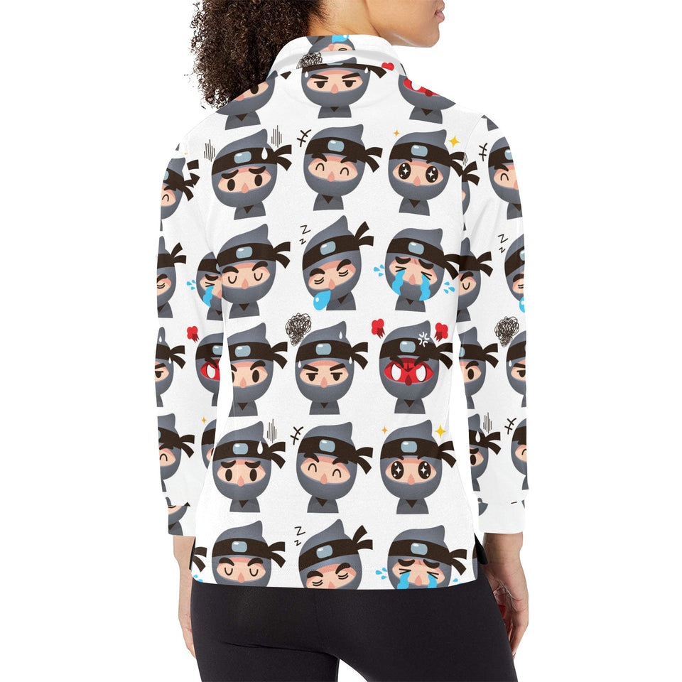 Cute ninja design pattern Women's Long Sleeve Polo Shirt