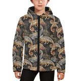Chameleon lizard tropical leaves palm tree Kids' Boys' Girls' Padded Hooded Jacket