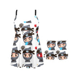 Cute ninja design pattern Chest Sexy Pleated Two Piece Swim Dress