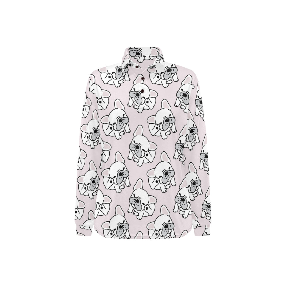 Cute french bulldog pattern Women's Long Sleeve Polo Shirt