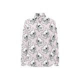 Cute french bulldog pattern Women's Long Sleeve Polo Shirt