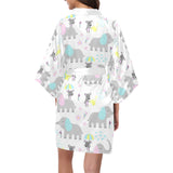 Cute elephant mouse pattern Women's Short Kimono Robe