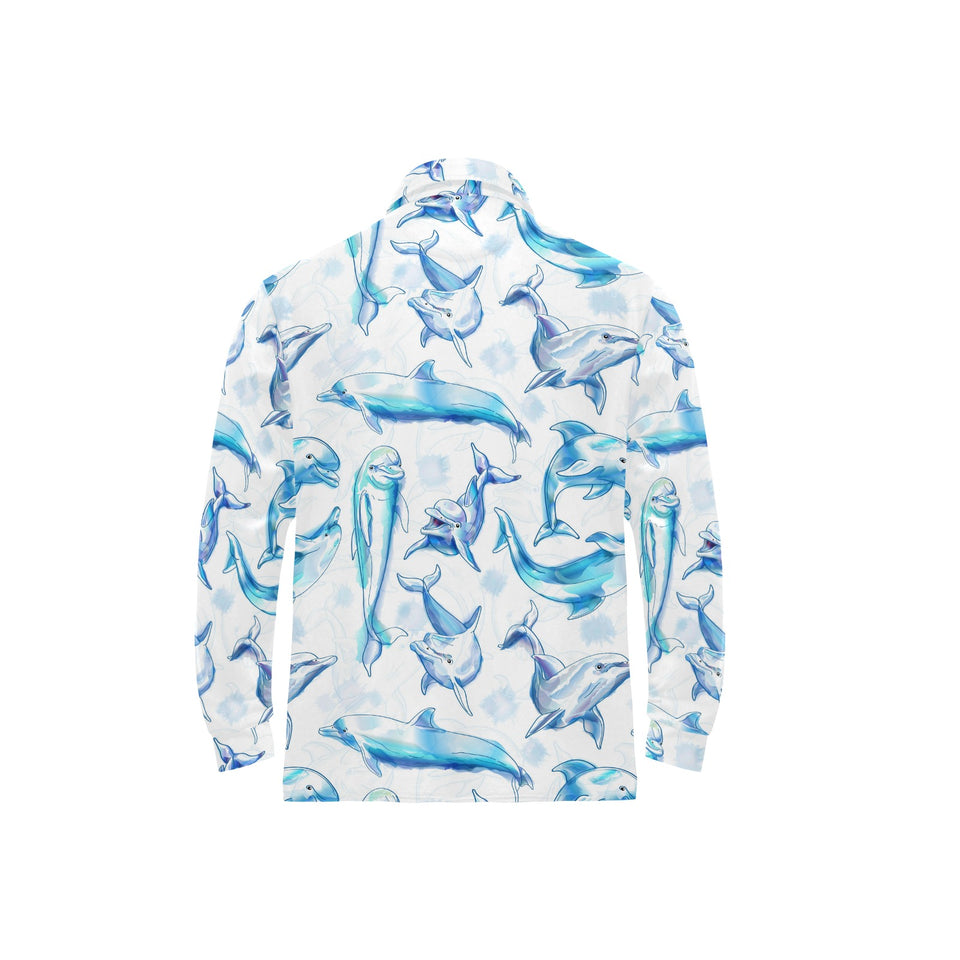 Watercolor dolphin pattern Men's Long Sleeve Polo Shirt