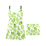 Lime design pattern Chest Sexy Pleated Two Piece Swim Dress