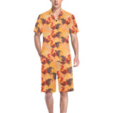 red rooster chicken cock pattern Men's V-Neck Short Pajama Set