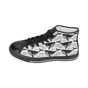 Black whale pattern Women's High Top Canvas Canvas Shoes Black