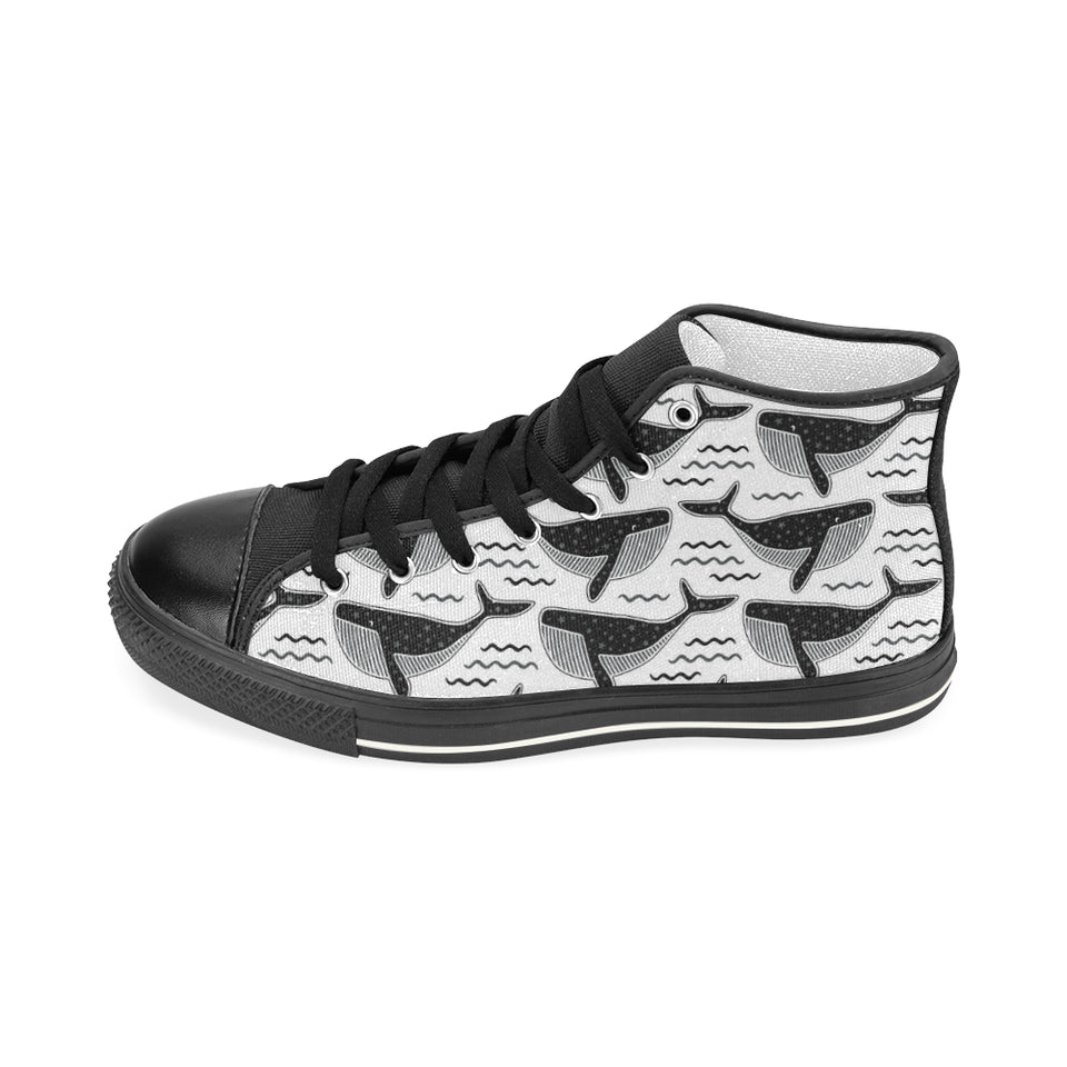 Black whale pattern Women's High Top Canvas Canvas Shoes Black