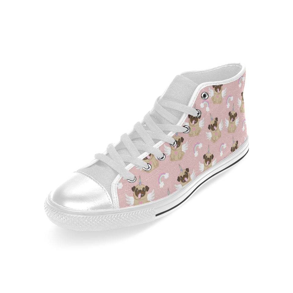 Cute unicorn pug pattern Men's High Top Canvas Shoes White