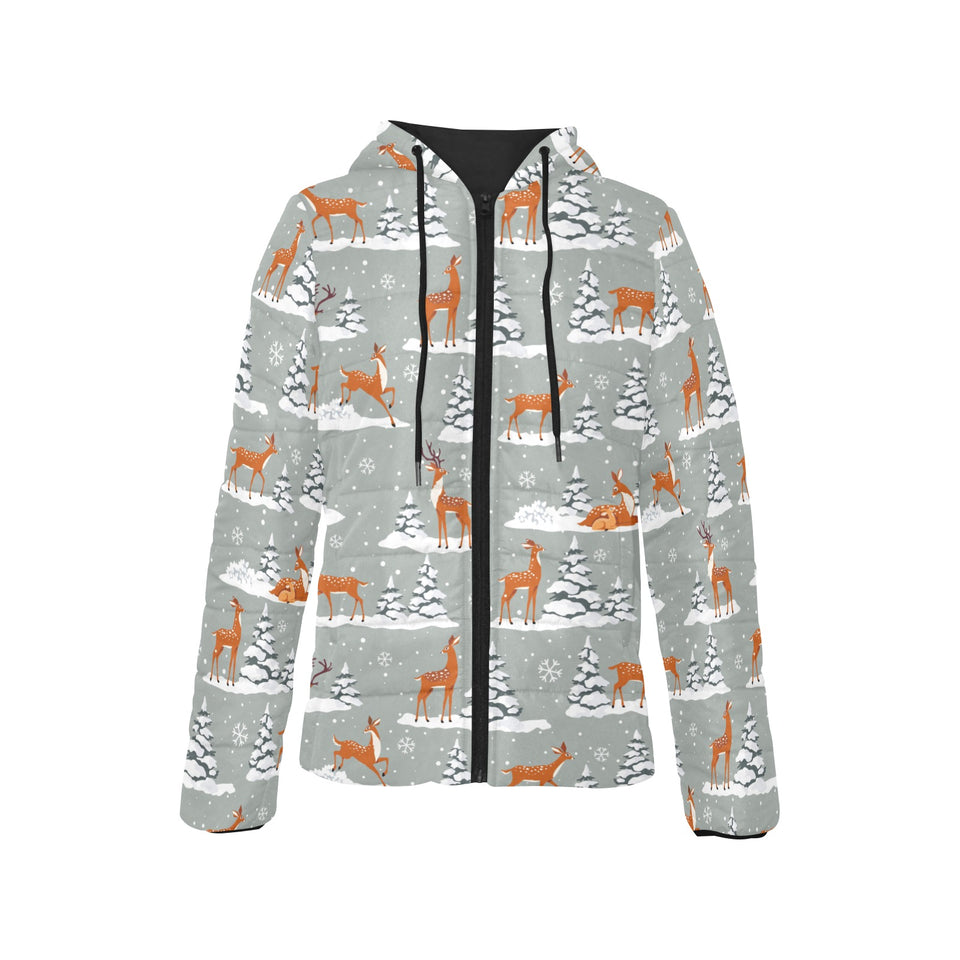 Beautiful deers Winter Christmas Women's Padded Hooded Jacket