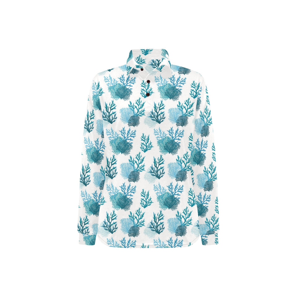 Coral Reef Pattern Print Design 04 Women's Long Sleeve Polo Shirt