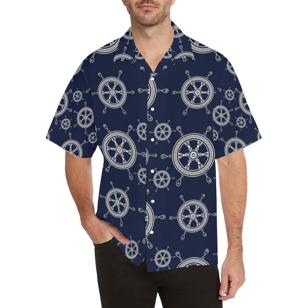 nautical steering wheel design pattern Men's All Over Print Hawaiian Shirt