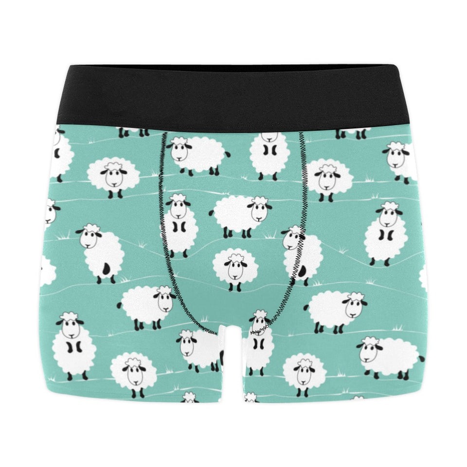 Cute sheep green background Men's All Over Print Boxer Briefs Men's Underwear