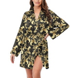 Goldfish Pattern Print Design 01 Women's Long Sleeve Belted Night Robe