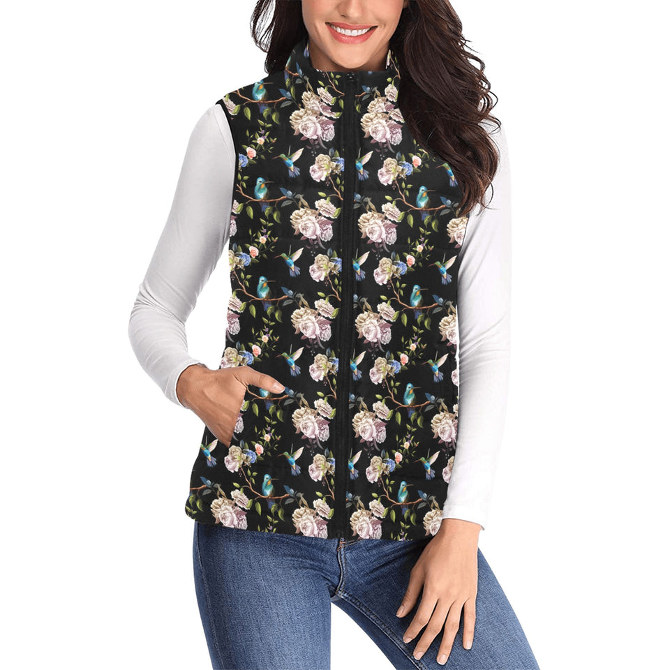 Hummingbird Pattern Print Design 03 Women's Padded Vest