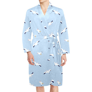 Seagull Pattern Print Design 02 Men's Long Sleeve Belted Night Robe