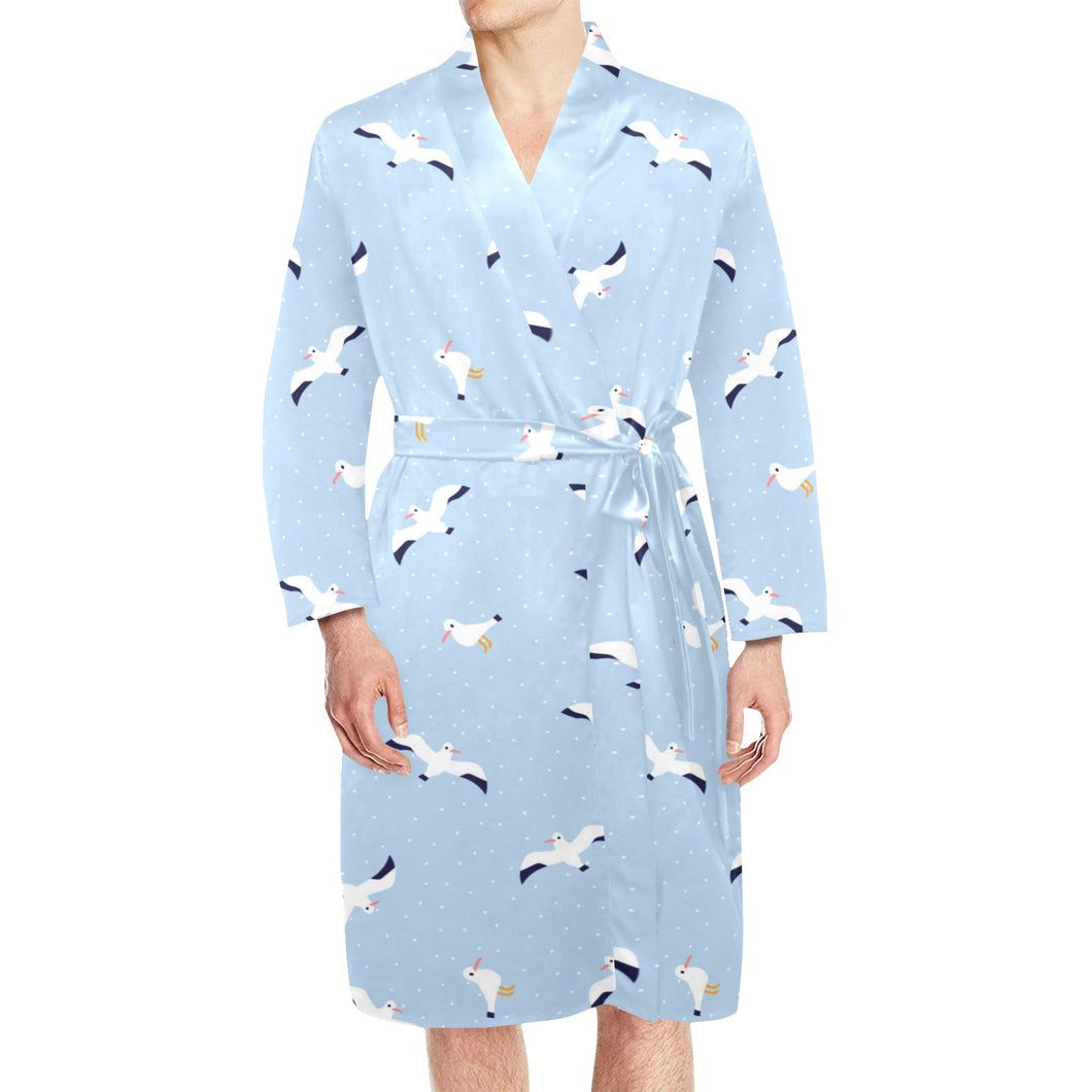 Seagull Pattern Print Design 02 Men's Long Sleeve Belted Night Robe