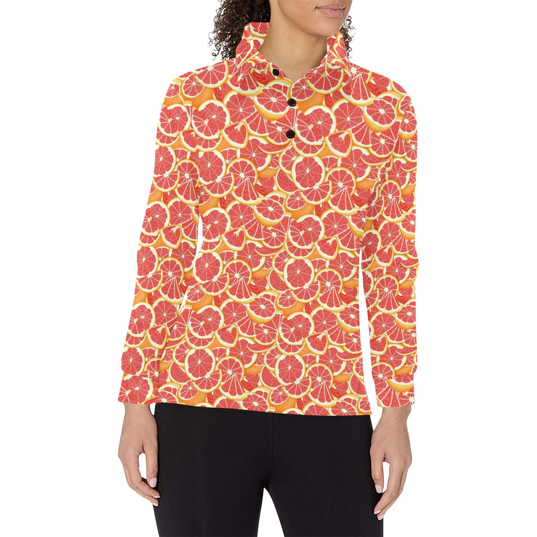 Tropical grapefruit pattern Women's Long Sleeve Polo Shirt