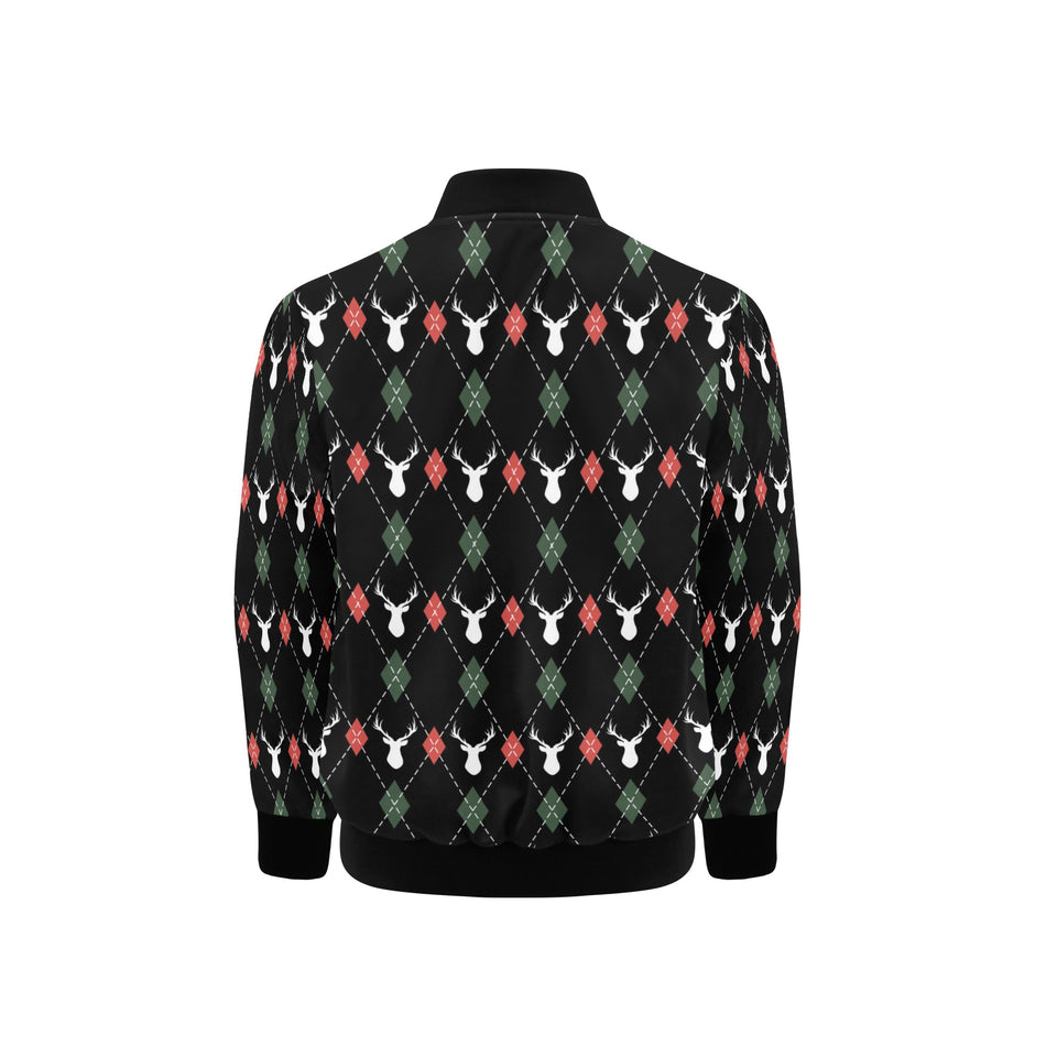 Deer Christmas new year pattern argyle Kids' Boys' Girls' Bomber Jacket