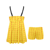 Corn Pattern Print Design 04 Chest Sexy Pleated Two Piece Swim Dress