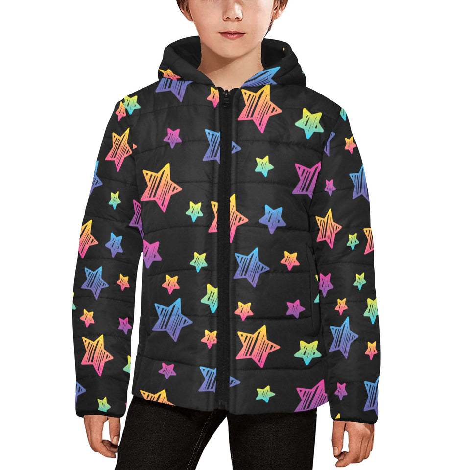 Colorful star pattern Kids' Boys' Girls' Padded Hooded Jacket