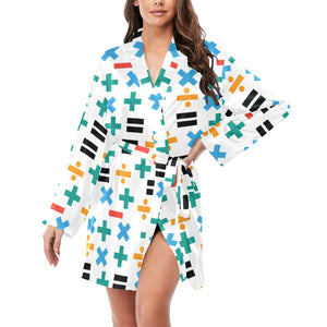 Math Pattern Print Design 05 Women's Long Sleeve Belted Night Robe