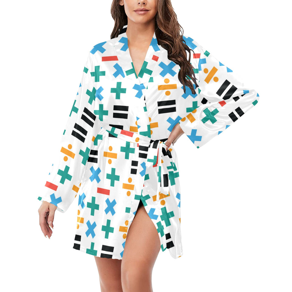Math Pattern Print Design 05 Women's Long Sleeve Belted Night Robe