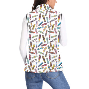 Skate Board Pattern Print Design 05 Women's Padded Vest