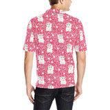 Maneki neko cat sakura pink background Men's All Over Print Polo Shirt