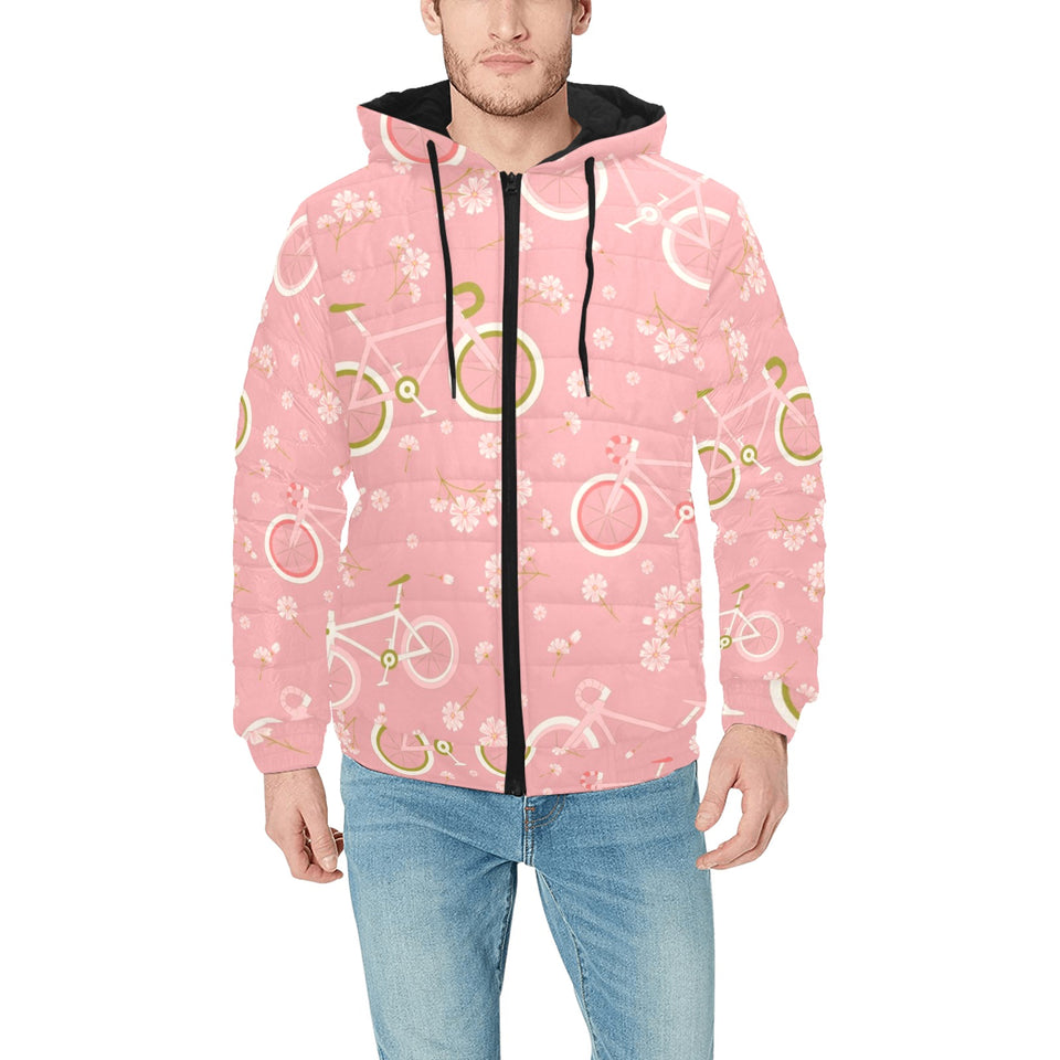 Bicycle Pattern Print Design 02 Men's Padded Hooded Jacket