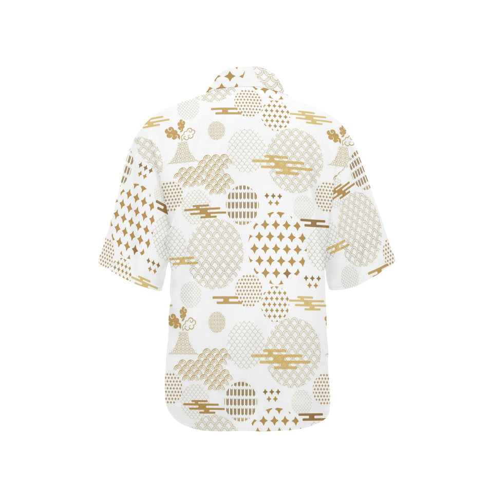 Beautiful gold japanese pattern Women's All Over Print Hawaiian Shirt