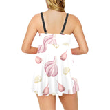 Garlic pattern Chest Sexy Pleated Two Piece Swim Dress