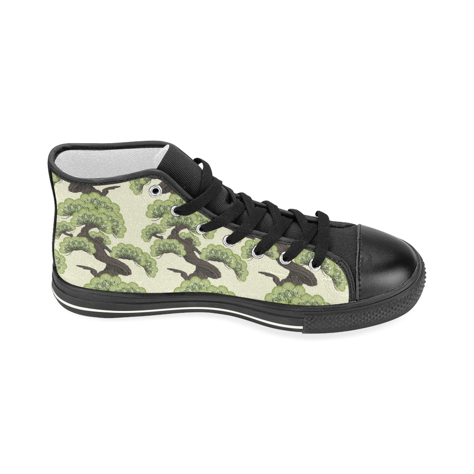 Bonsai pattern Women's High Top Canvas Shoes Black