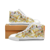 Cool Bee honeycomb leaves pattern Men's High Top Canvas Shoes White