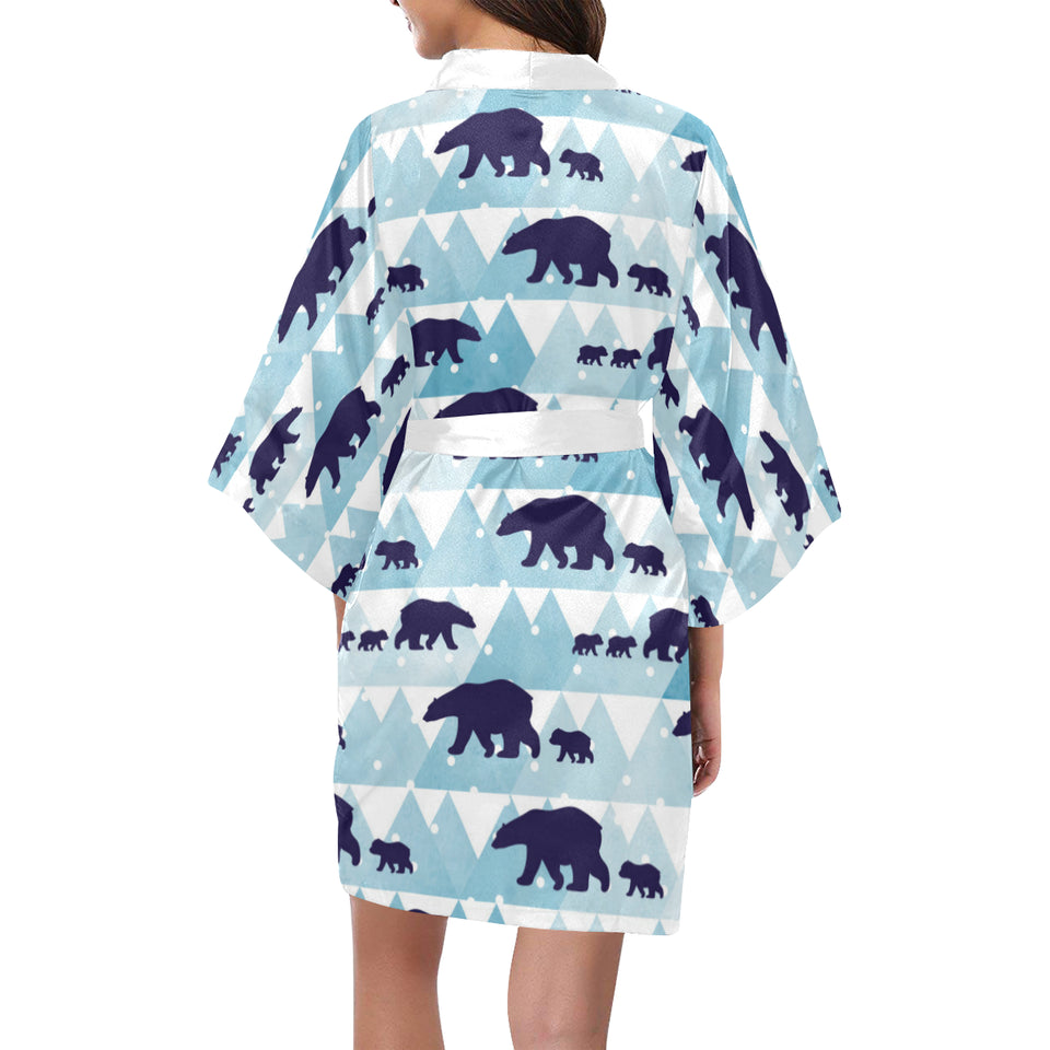 polar bear winter snow pattern Women's Short Kimono Robe