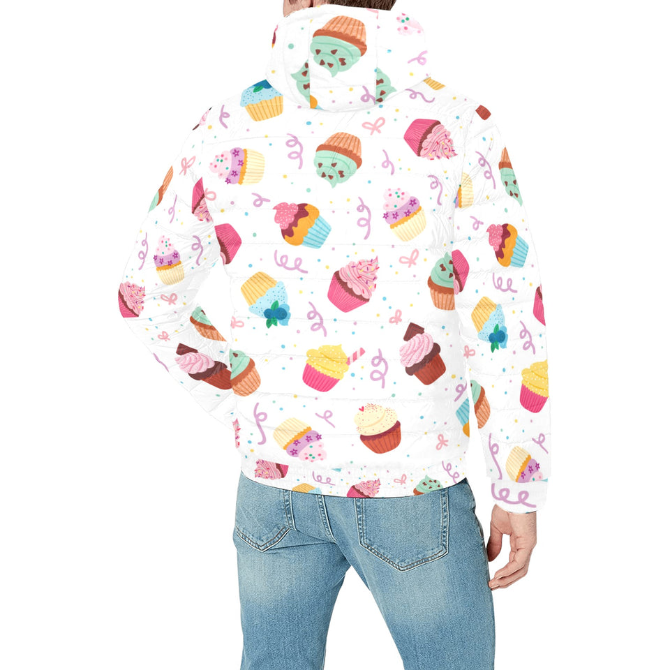 Cake cupcake design pattern Men's Padded Hooded Jacket
