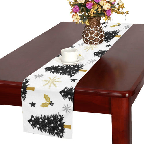 Christmas tree holly snow star pattern Table Runner
