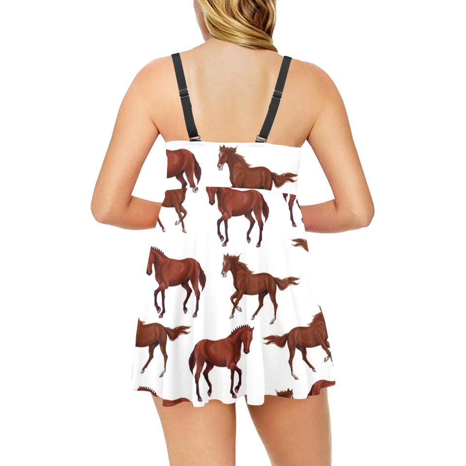 Horses running pattern background Chest Sexy Pleated Two Piece Swim Dress