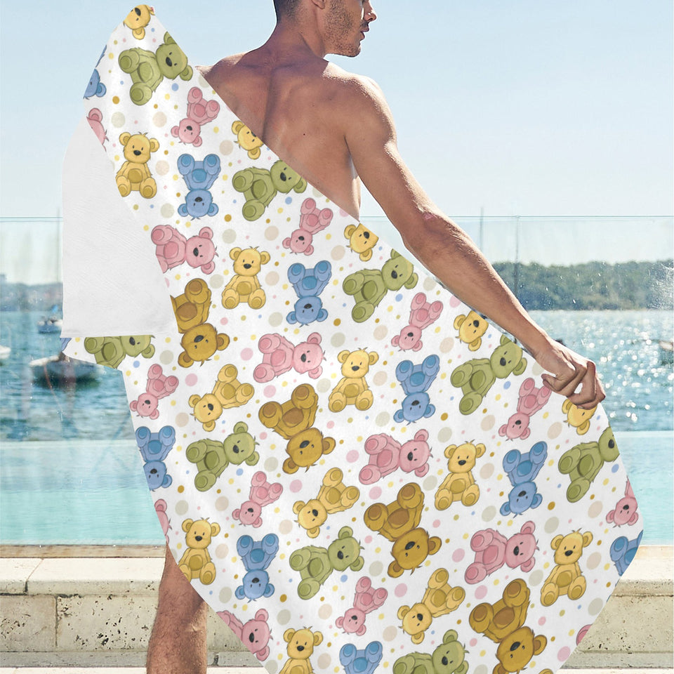 Teddy Bear Pattern Print Design 01 Beach Towel