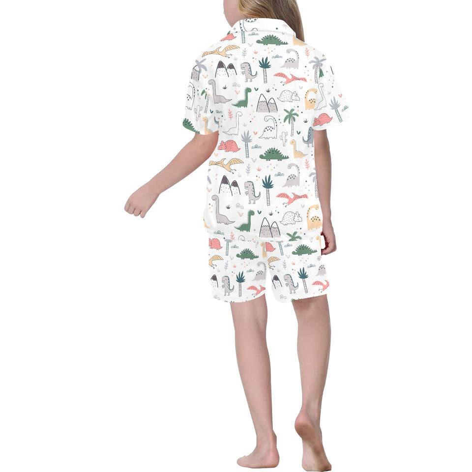 Cute cartoon dinosaurs tree pattern Kids' Boys' Girls' V-Neck Short Pajama Set